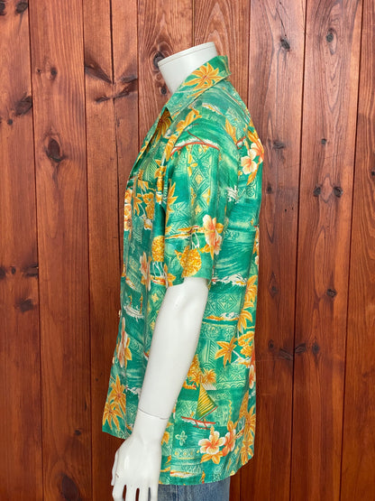 Large tall. Vintage 70s Hawaiian satin cotton shirt-AJ357 Studio