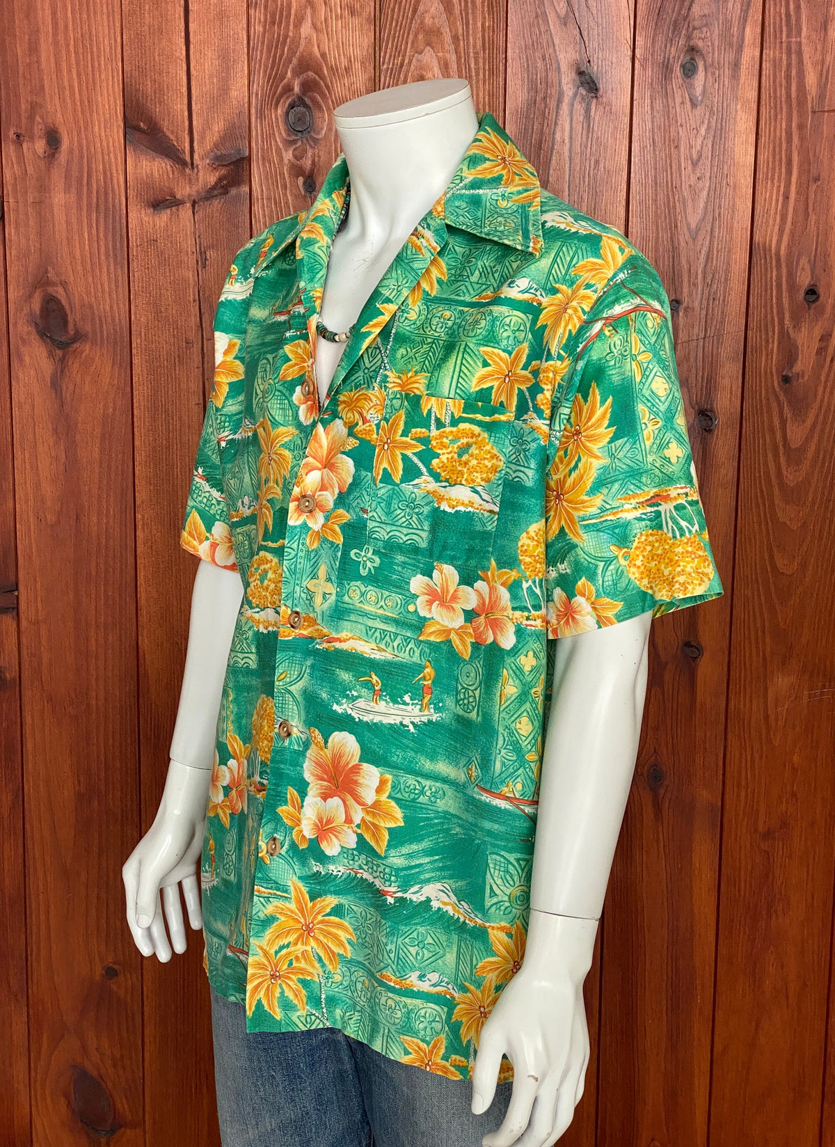 Large tall. Vintage 70s Hawaiian satin cotton shirt-AJ357 Studio
