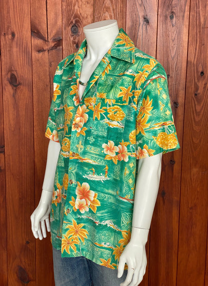 Large tall. Vintage 70s Hawaiian satin cotton shirt-AJ357 Studio