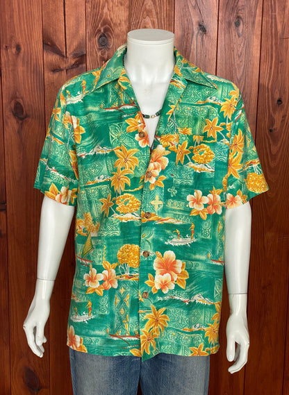 Large tall. Vintage 70s Hawaiian satin cotton shirt-AJ357 Studio