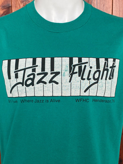 Large. Vintage 50/50 cotton 80s Jazz Flight t shirt Made In USA-AJ357 Studio