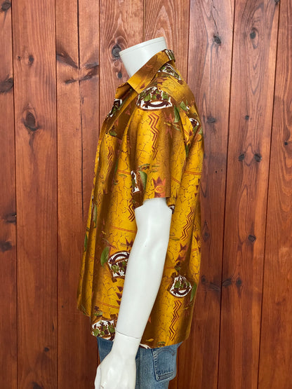 Medium Size Vintage 90s Hawaiian Satin Cotton Shirt - Retro Tropical Collectible-AJ357 Studio