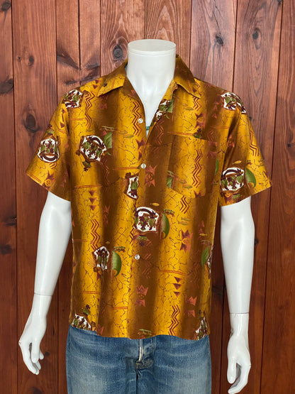 Medium Size Vintage 90s Hawaiian Satin Cotton Shirt - Retro Tropical Collectible-AJ357 Studio