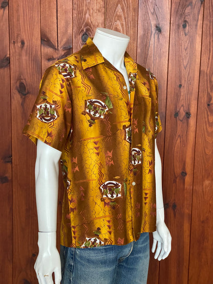 Medium Size Vintage 90s Hawaiian Satin Cotton Shirt - Retro Tropical Collectible-AJ357 Studio