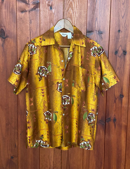 Medium Size Vintage 90s Hawaiian Satin Cotton Shirt - Retro Tropical Collectible-AJ357 Studio