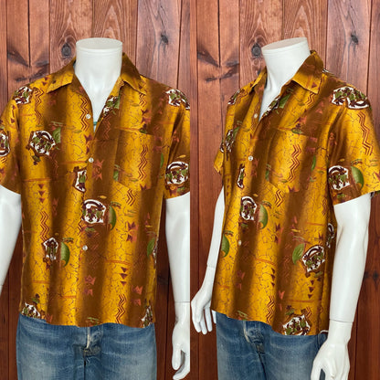 Medium Size Vintage 90s Hawaiian Satin Cotton Shirt - Retro Tropical Collectible-AJ357 Studio