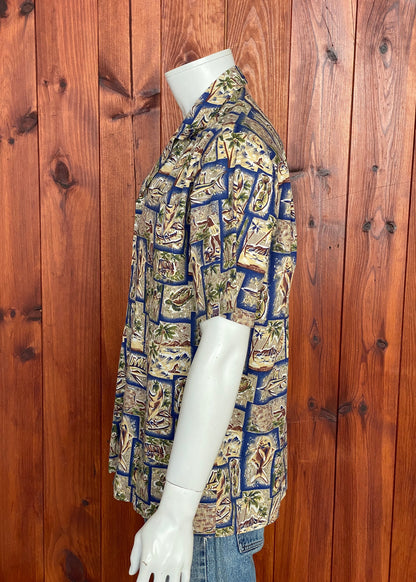 Large Vintage 80s Hawaiian Thin Cotton Shirt | Retro Island Style-AJ357 Studio