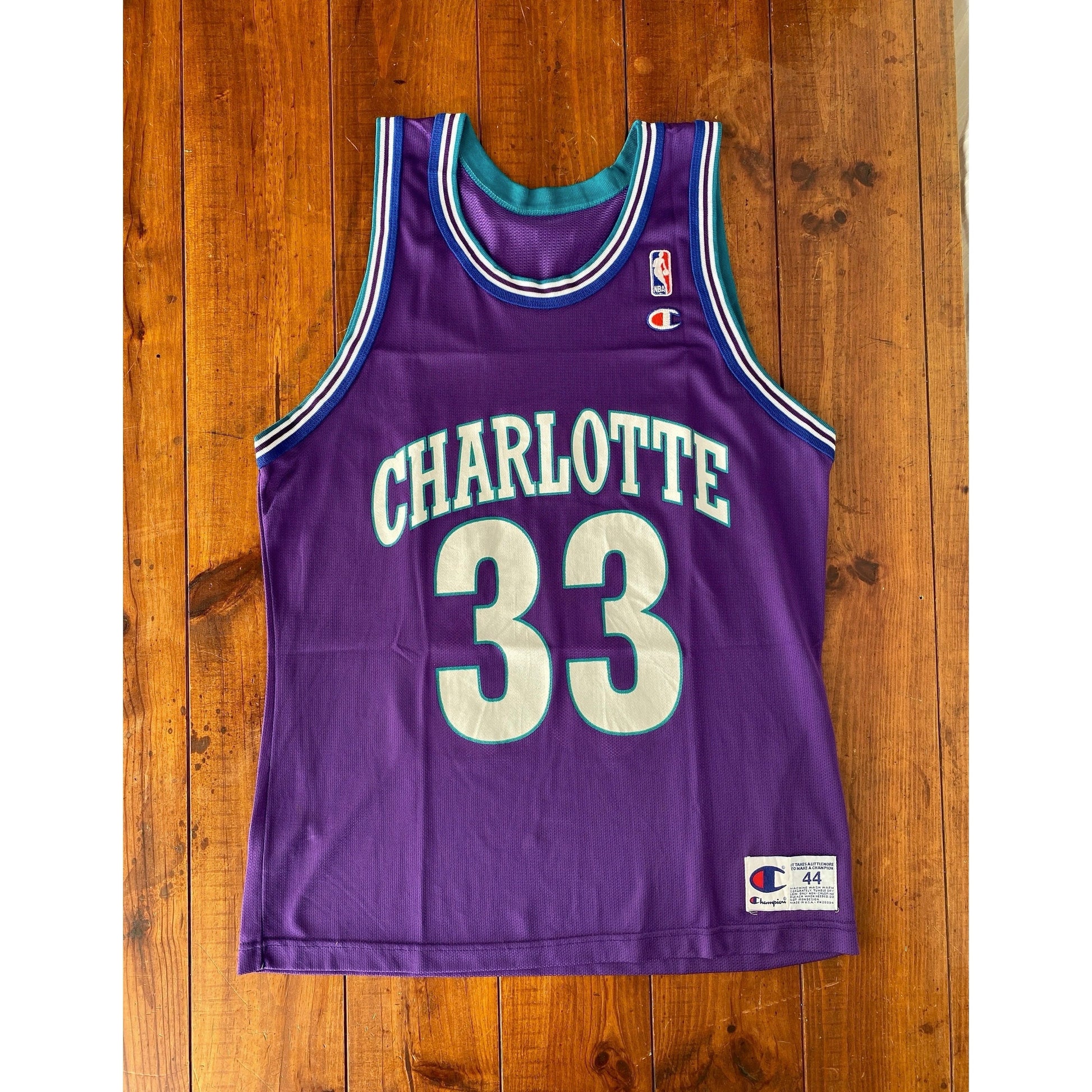 Size 44 Vintage 90s Champion A. Mourning #33 Charlotte Hornets NBA Jersey Made In USA