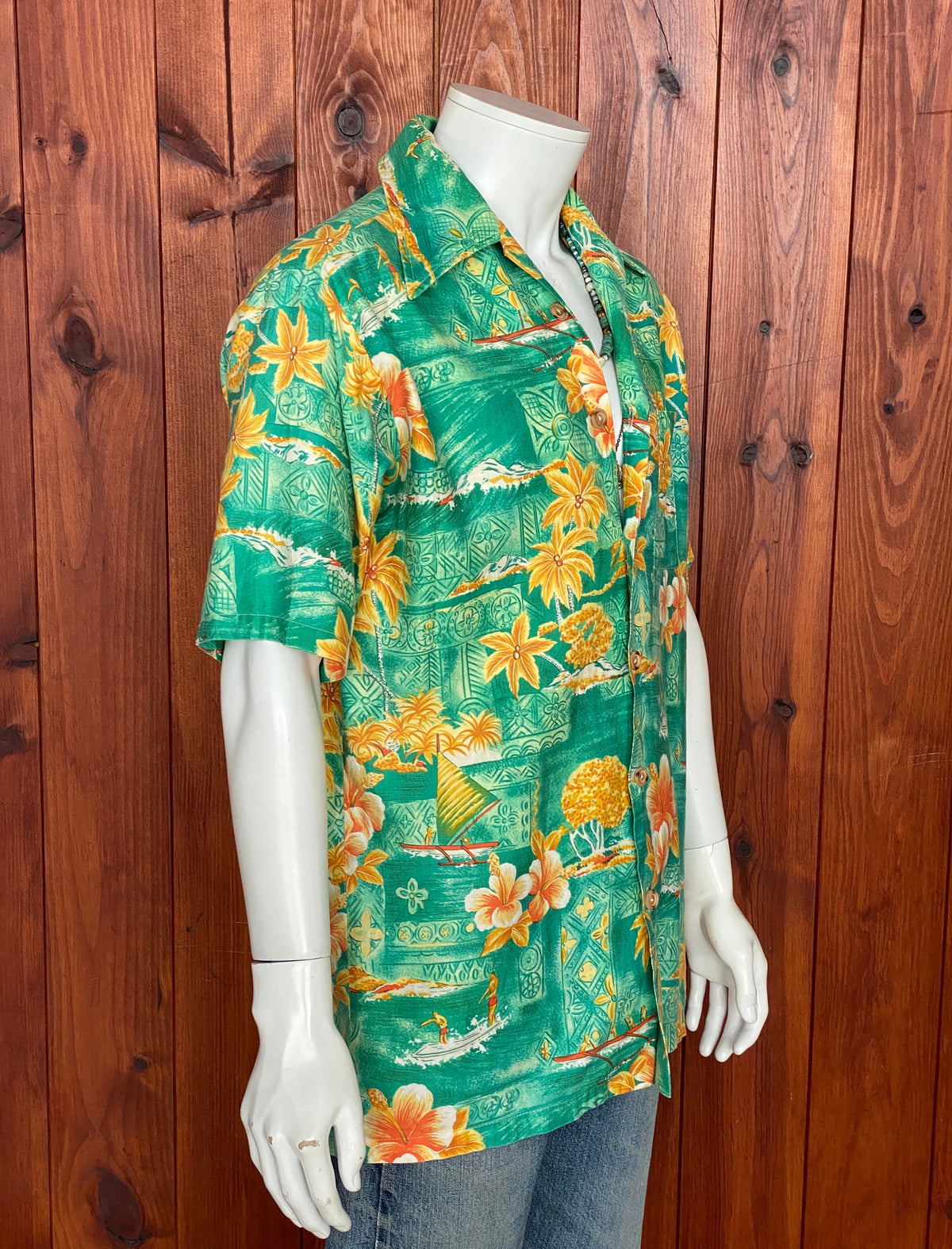 Large tall. Vintage 70s Hawaiian satin cotton shirt-AJ357 Studio