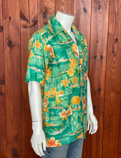 Large tall. Vintage 70s Hawaiian satin cotton shirt-AJ357 Studio