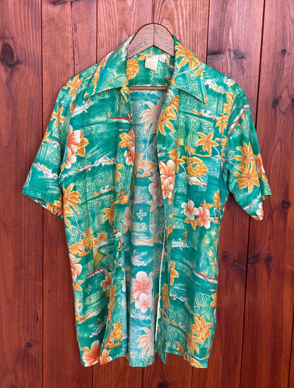 Large tall. Vintage 70s Hawaiian satin cotton shirt-AJ357 Studio