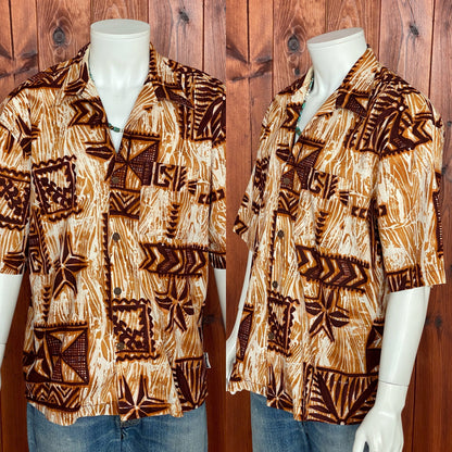 Oversized Medium Size Vintage 90s Hawaiian Cotton Shirt - Retro Island Collectible-AJ357 Studio