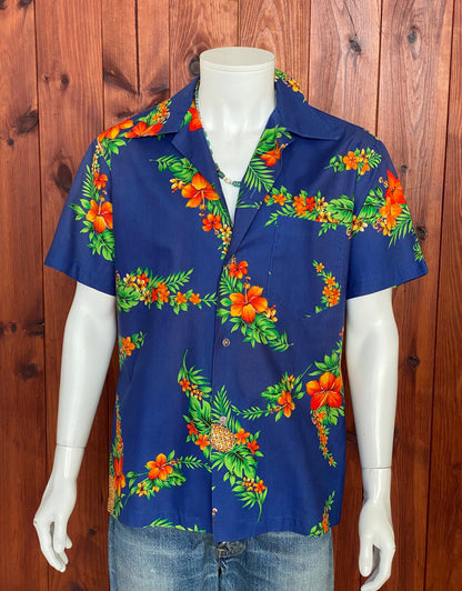 Large Vintage 80s Hawaiian Cotton Shirt Made in Hawaii | Retro Island Style-AJ357 Studio