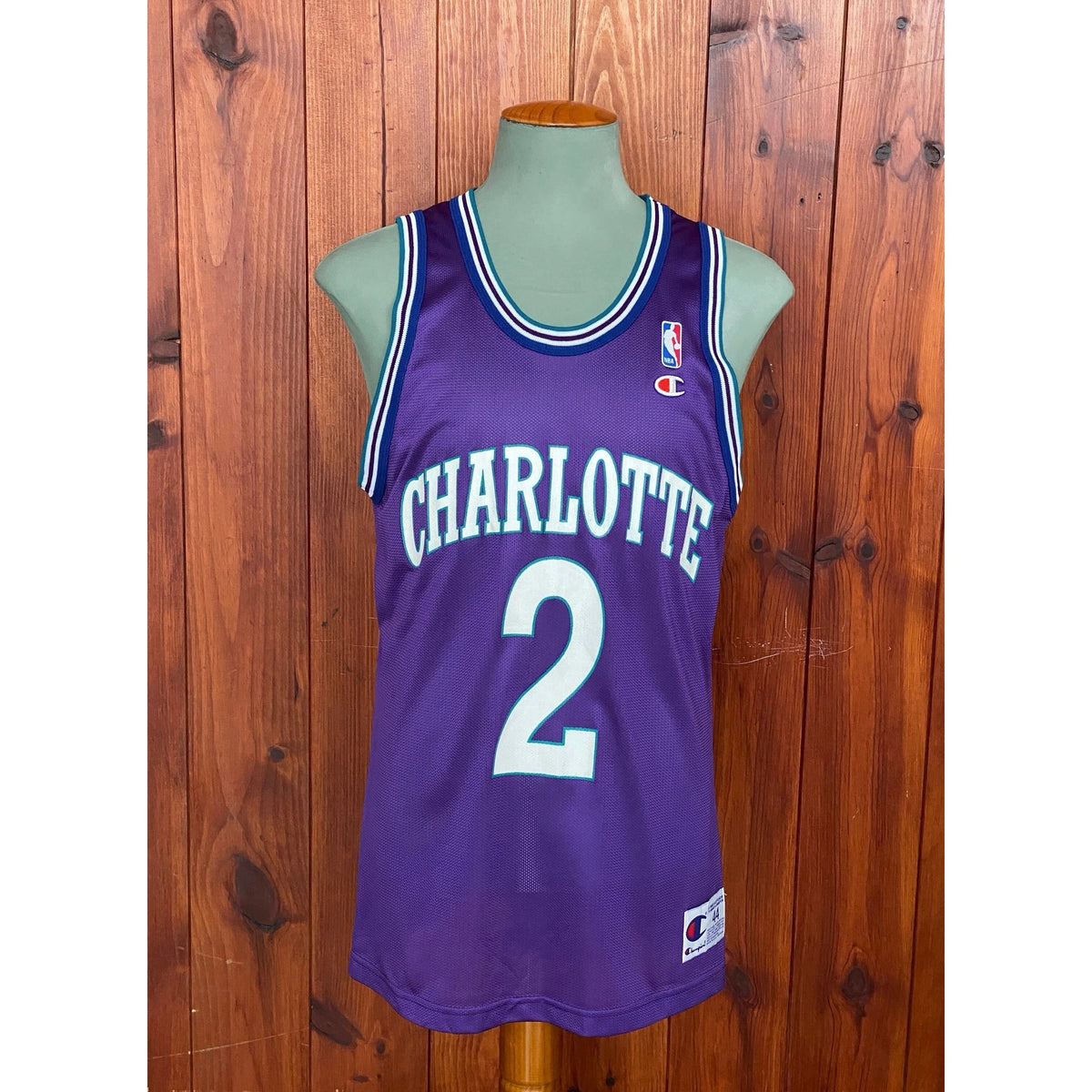 Authentic Size 44 Larry Johnson #2 Charlotte Hornets 90s NBA Jersey | Made in USA by Champion-AJ357 Studio